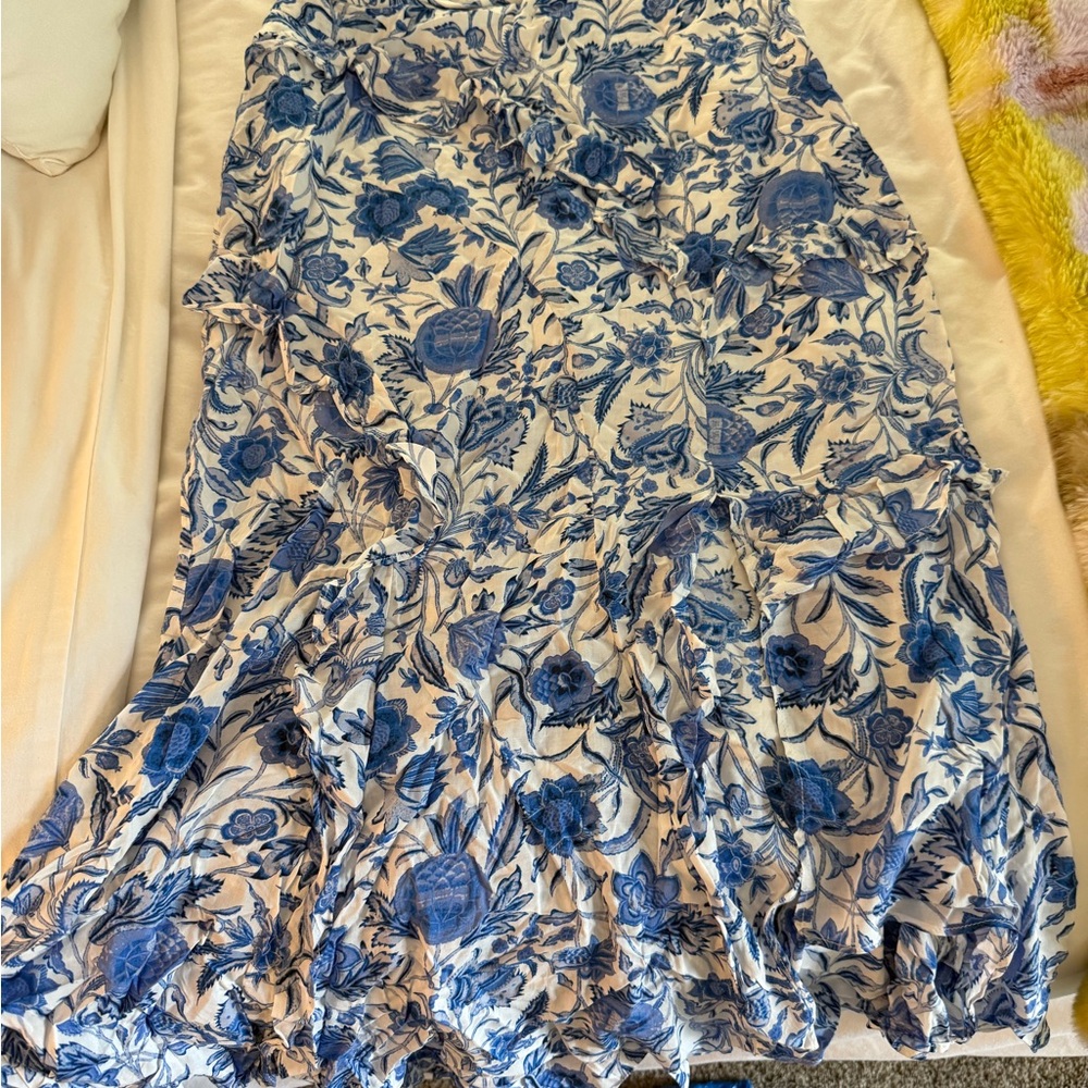 Olivacious Floral Blue and White Maxi Skirt